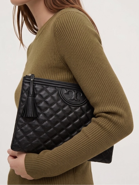 Tory Burch Handbags - Tory Burch Fleming XL Black Quilted Leather clutch